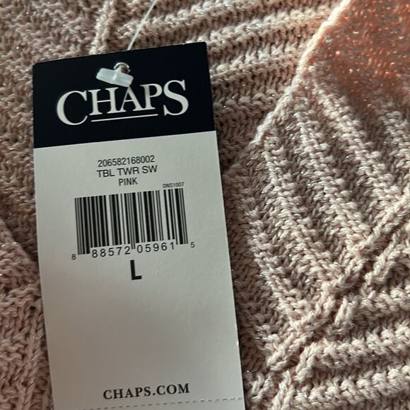 Chaps Pink V Neck Knitted Sweater with Silver Shimmers Size Large NWT - Picture 11 of 12